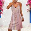 Women Plus Size V Neck Double Straps Sleeveless Purple Black Butterfly Printed Mini Dress