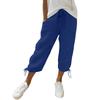 Women Loose Cotton Linen Drawstring Solid Pocket Casual Capri Pants