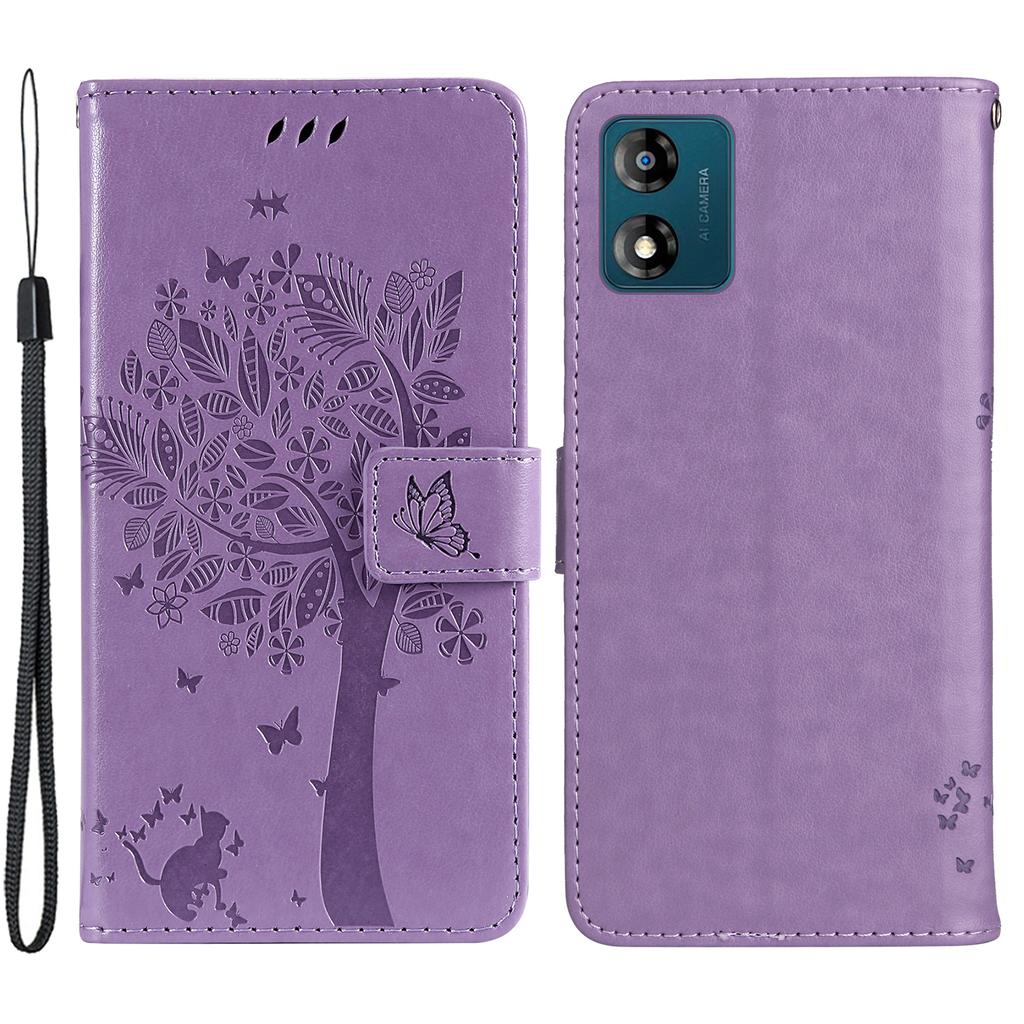 For Motorola Moto E13 4G Phone Case with Stand Cat Tree Pattern Leather Wallet Mobile Cover