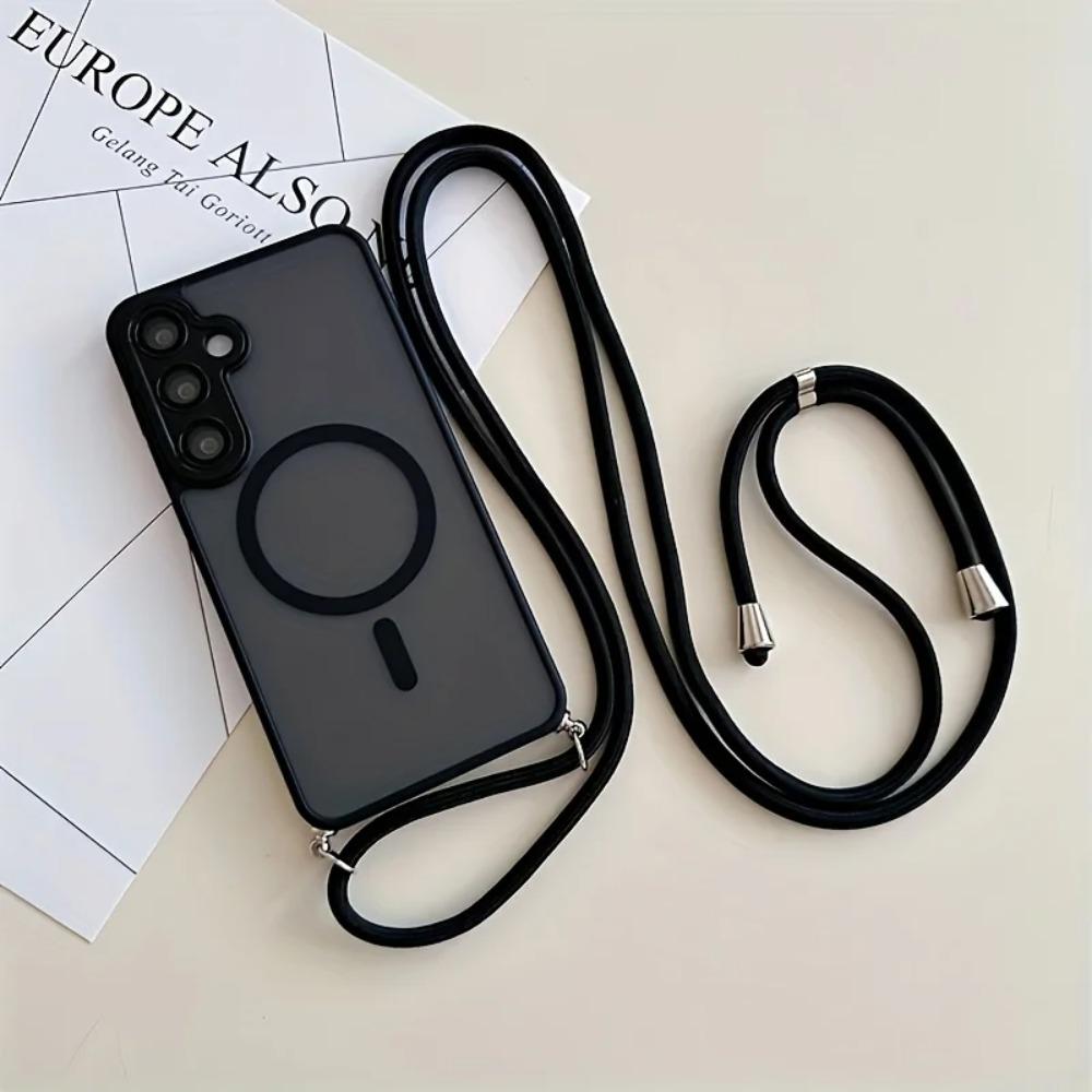 Magnetic Hard PC Case For Samsung Galaxy S26 S25 Edge S24 FE S23 Ultra Plus For Magsafe Shockproof Cover With Crossbody Lanyard