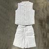 Men's European and American Linen Casual Short-Sleeve Button-Down Shirt & Vest Shorts Set