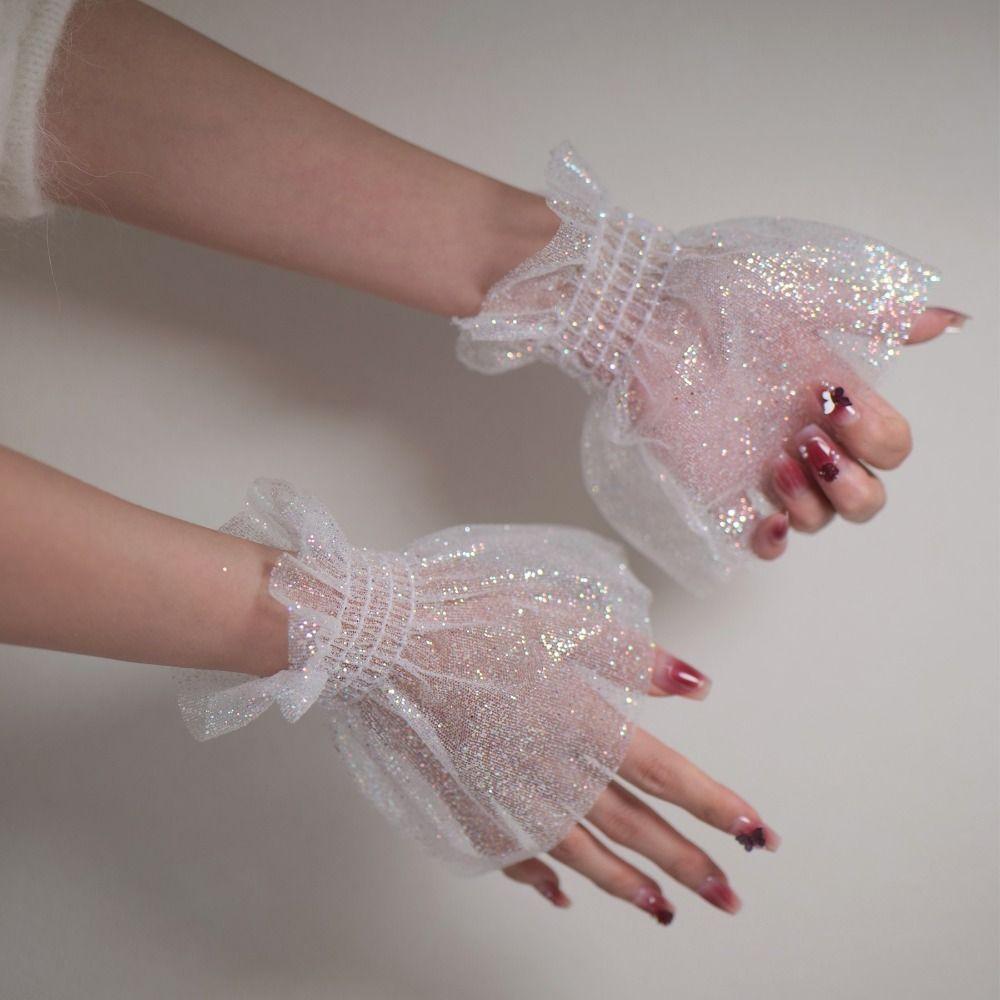 Fashion Accessories Glitters Arm Sleeves Shining White Cuffs Sleeves False Sleeve Cuffs Nails Photography Studio