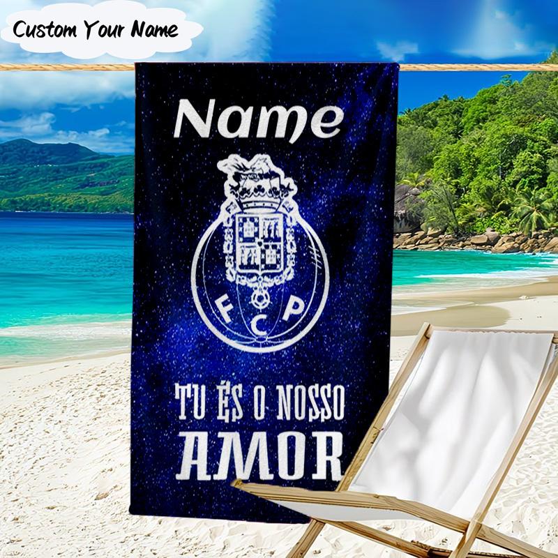 1PC Custom Name Beach Towel Porto Love Crest Beach Towel, Suitable for Camping, Travel, Beach Accessories, Super Absorbent, Family Gift