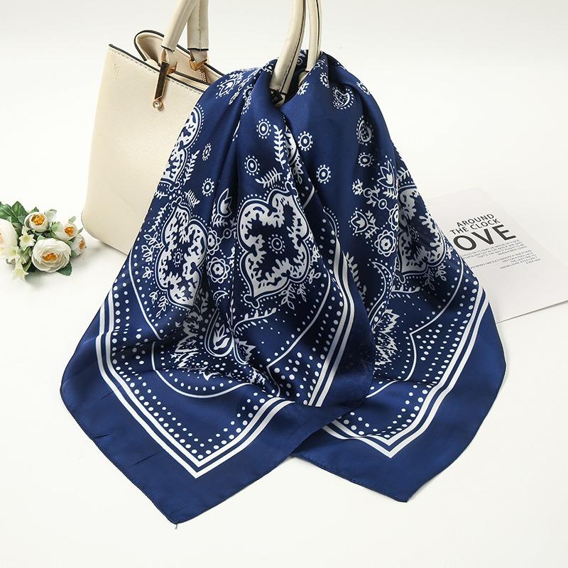 68Cm Pink Floral Printed Scarf Women'S Spring And Summer New Imitation Silk Scarf High-End Fashion Versatile Headscarf Shawl