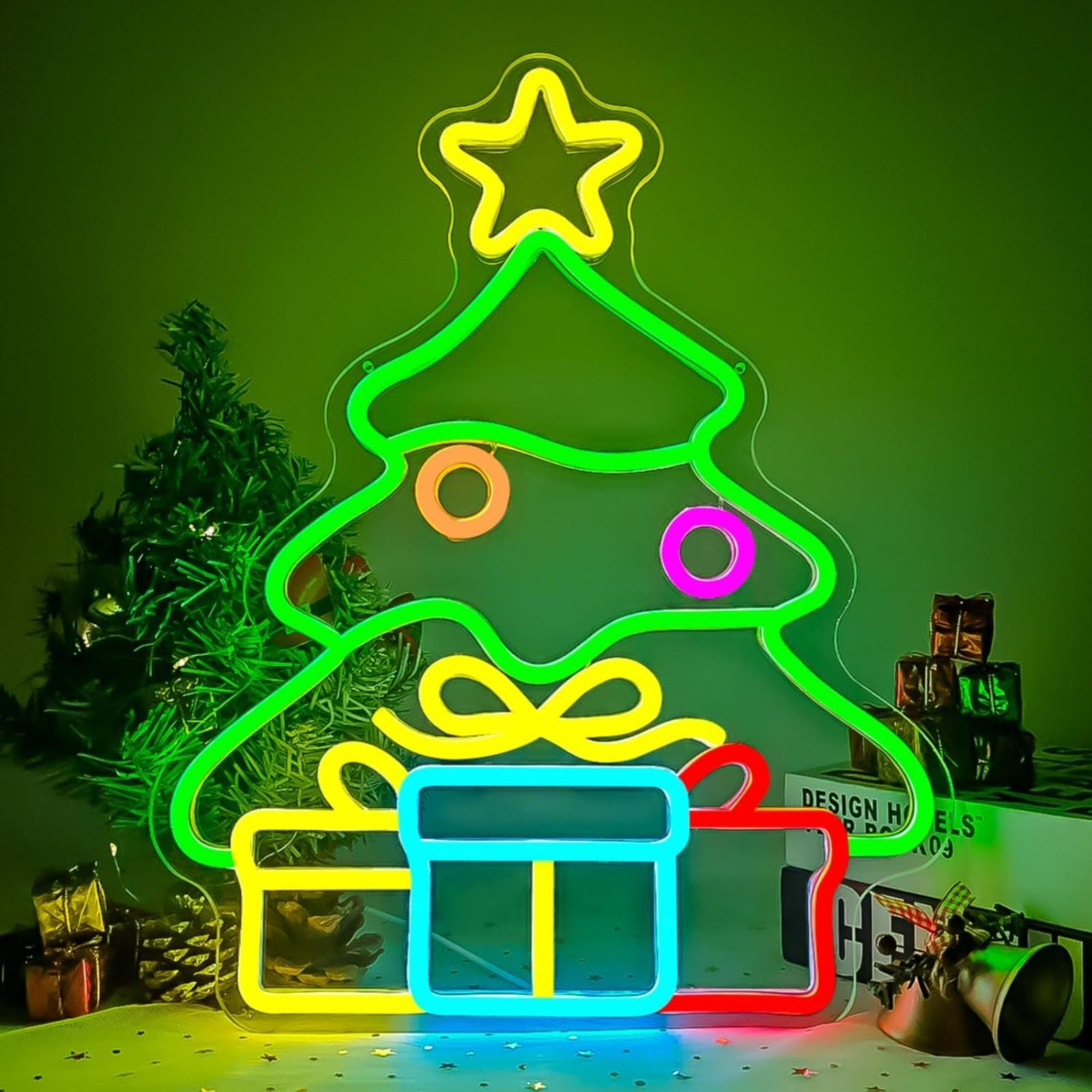 

USB Plug-in Christmas Tree Bells LED Neon Decoration Pendant Sign Light 41x32cm with 2m Cable, 1kg Weight, Includes 2 Adhesive белый