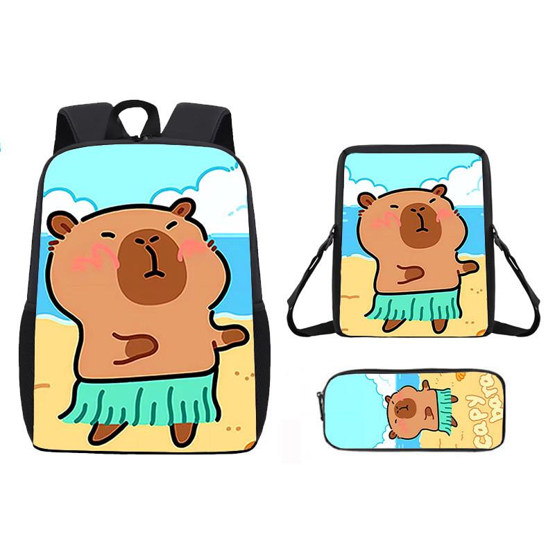Cartoon Capybara Pattern Backpack Shoulder Bag Pencil Case Three Piece Set