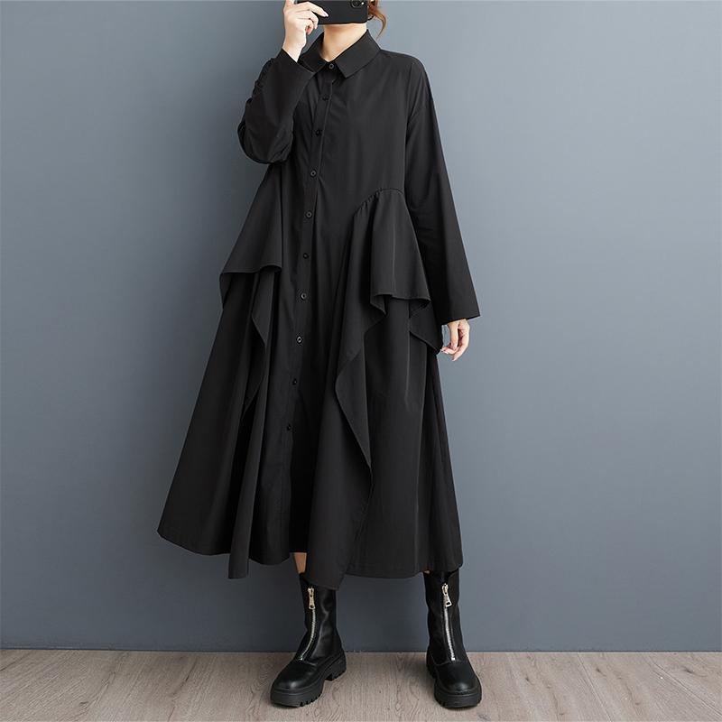 

DIMANAF 2026 Plus Size Women Spring Dress Vintage Lady Long Dress Solid Loose Maxi Dress New Long Sleeve Basic One Size чёрный