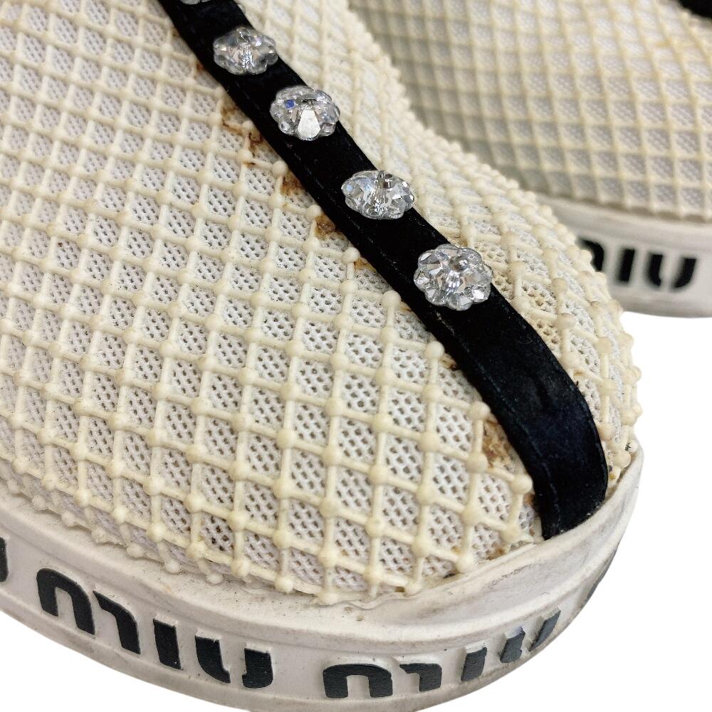 MIUMIU Crystal Bijou Leather Leather Slip-on Black Leather Used