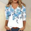 V-neck 3D Flower Pattern Printed Top Fashionable Casual Long Sleeved Women's T-shirts