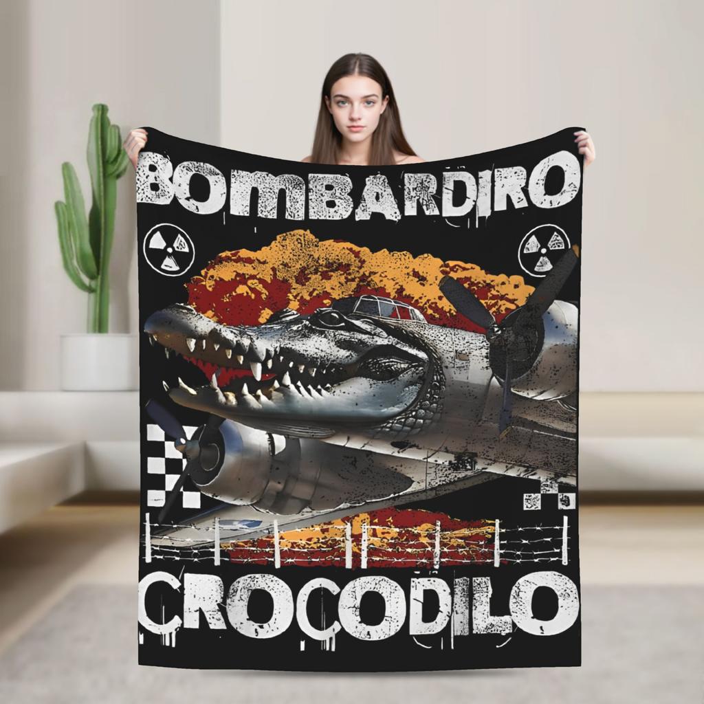 Bombardiro Crocodilo Anime Flannel Blanket Italian Meme Brainrot Custom Throw Blankets for Home 125*100cm Plush Thin Quilt