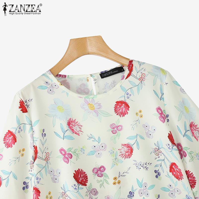 ZANZEA Women Casual Round Neck Summer Half Sleeve Floral Blouse