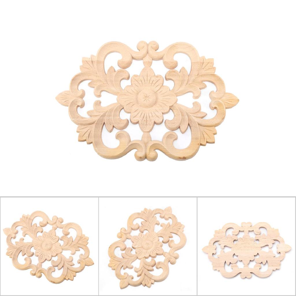 1Pc Wood Carved Onlay Applique Unpainted Furniture for Home Door Cabinet Decoration (30 X 19cm)