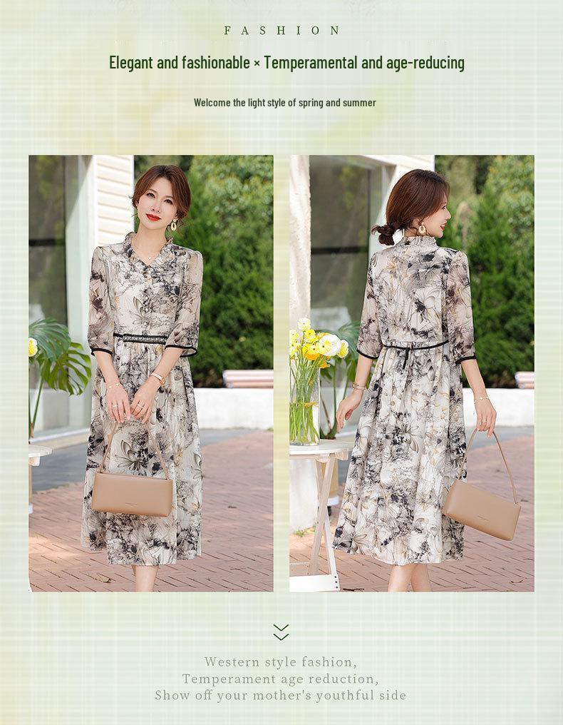 Elegant Summer Mid-Sleeve Dress for Middle-Aged & Elderly Women