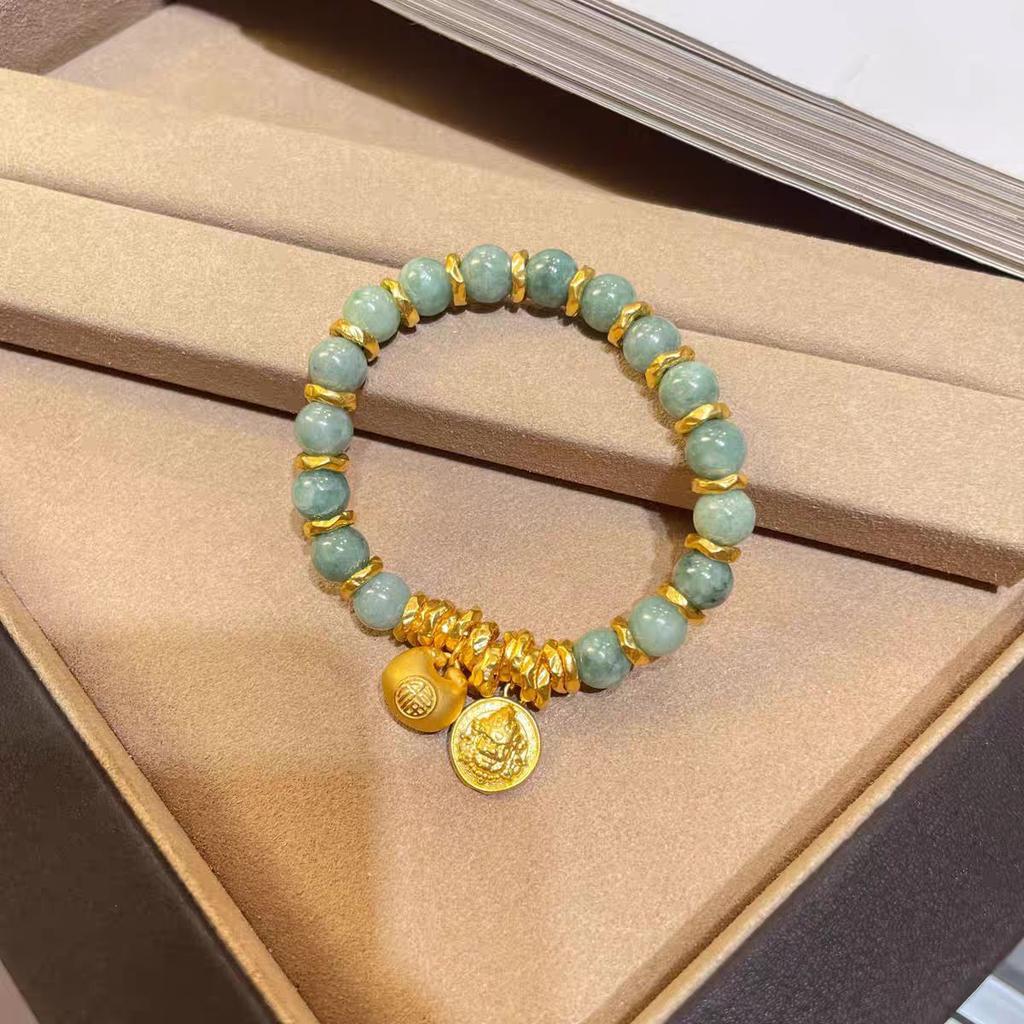New Chinese Style Huang Caishen Jasper Medium Cyan Bracelet Exquisite Entanglement Small Fat Blessing Fortune Bracelet Popular Jewelry