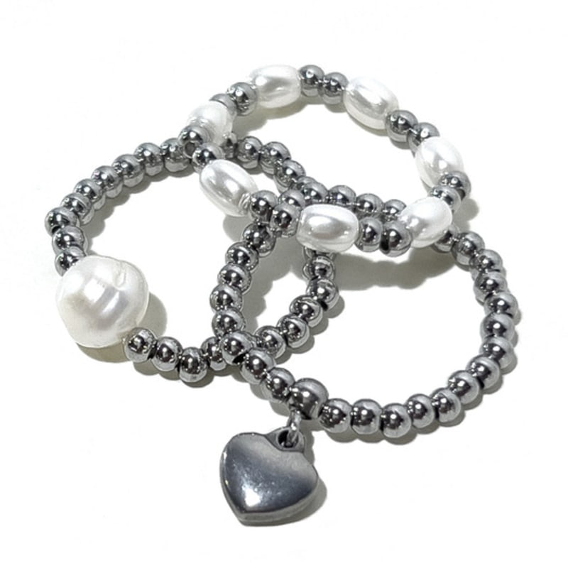 S SY [3SET] heart & pearl beads rings