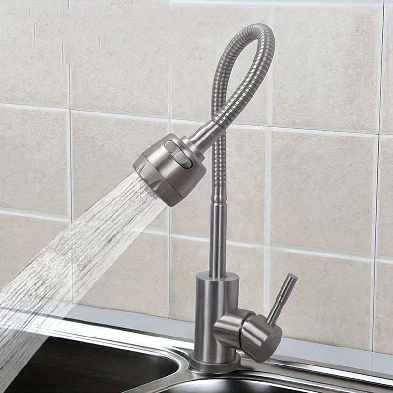 Single Cold Water Kitchen Faucet Universal Rotation 304 Stainless Steel Single Handle Black Color Deck Mounted Sink Water Tap