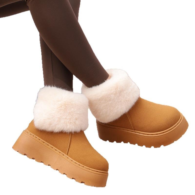 Thick-soled Warm Snow Boots for Women 2025 Winter Plus Size Back Zipper Fleece Short Cotton Shoes