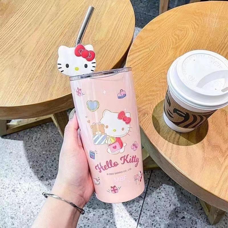 Non-Toxic 600Ml Sanrio Thermos Cup Kawaii Hello Kitty Kuromi Melody Student Children Gift Anime Cartoon Cute Portable Straw Large Capacity