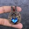 Natürlicher Blautopas Edelstein Handgefertigter Kupferdraht Wickel Schmuck Anhänger 2,25" P1T85