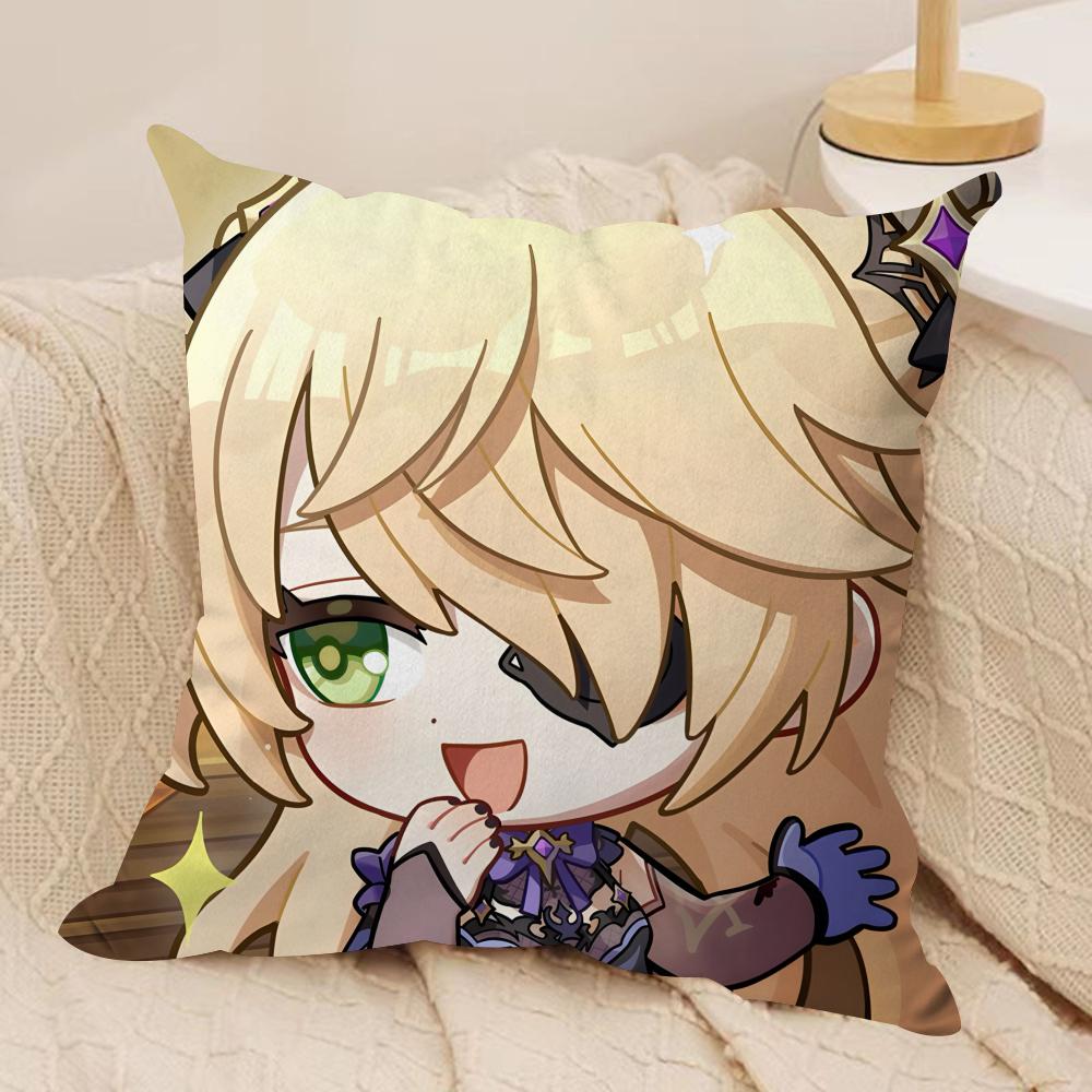 Fischl Cute Cute Genshin Impact Cushion Cover Silky Short Plush Invisible Zipper Dustproof Sofa Pillow Case For Home Decor