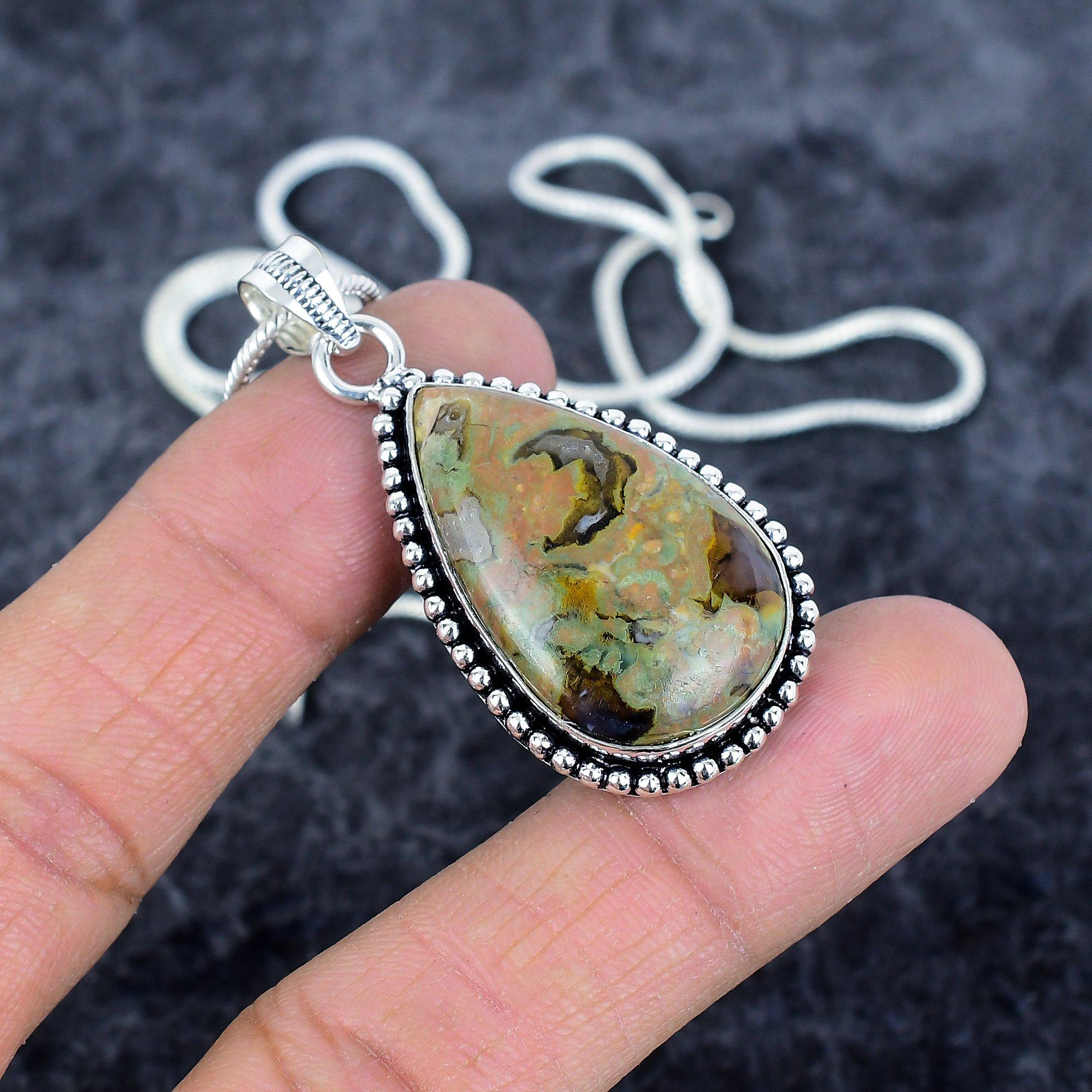 

Rainforest Jasper Gemstone 925 Sterling Silver Jewelry Pendant 1.97 M-2924