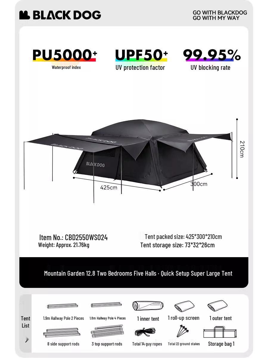 BLACKDOG Double Layer Rainproof Camping Tent - Sun Protection Shelter 1-6 People