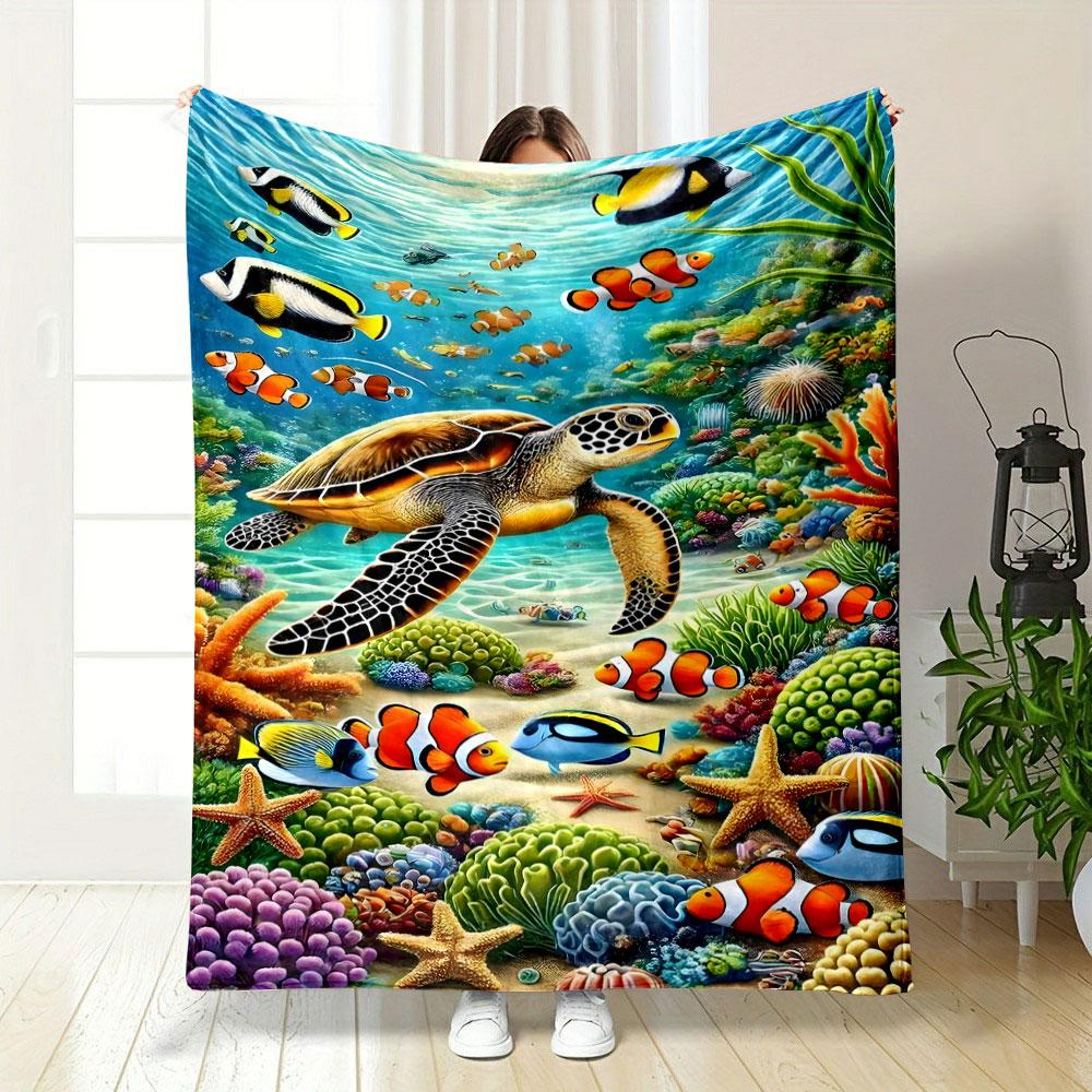 Colorful Underwater World with Sea Turtle Print Blanket Soft and Cozy Perfect for the Living Room Bed Sofa or a Nap,gift