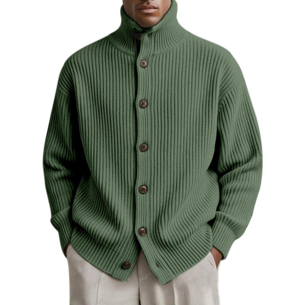 Cardigan in maglia casual e rilassato da uomo -colore, Cappotto con bottoni a maniche lunghe a righe, collo alto, a maglia grossa da uomo