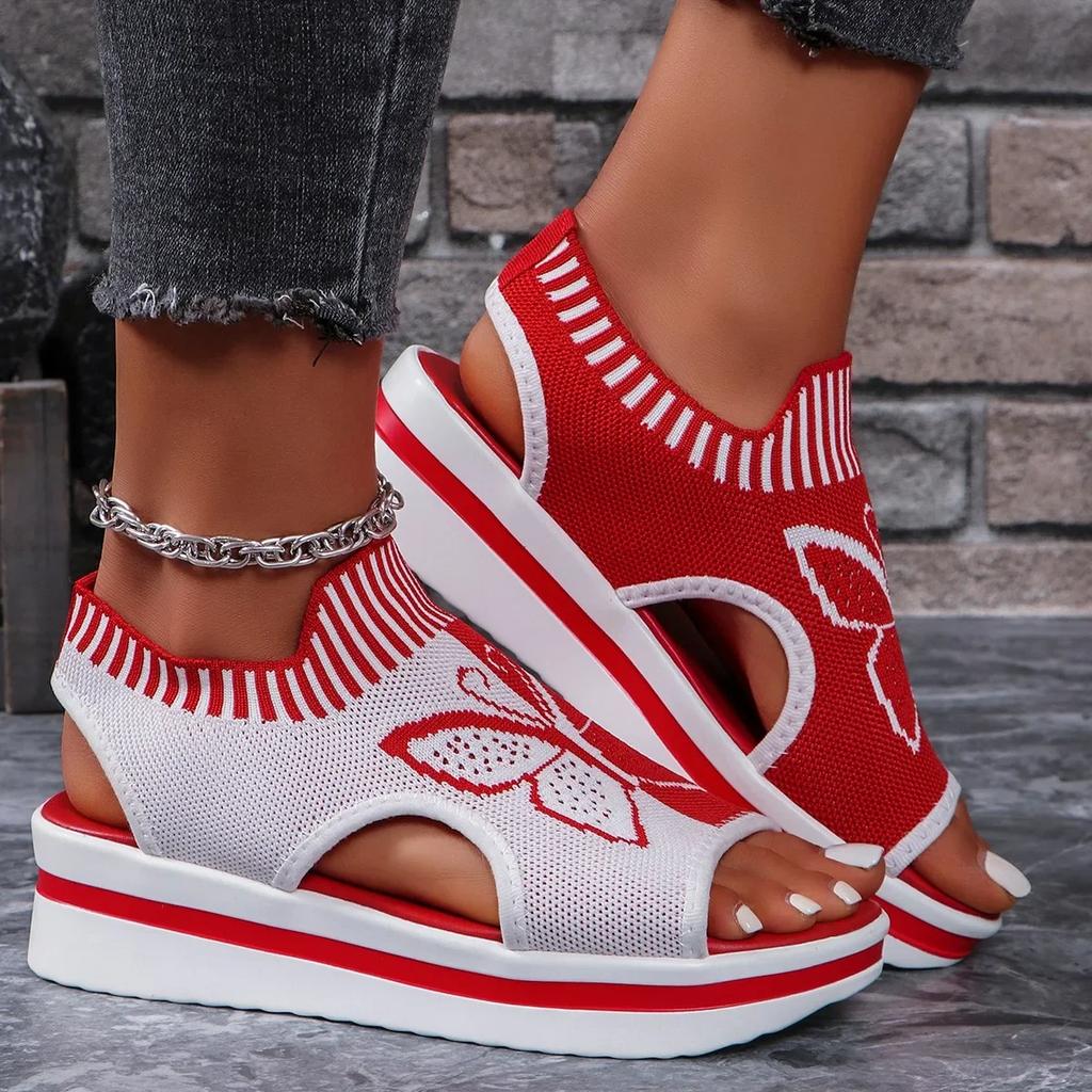 Fashion 2024 Summer New Women Sandals Round Toe Platform Sole Mesh Single Women Shoes Casual Fashion Blue Butterfly Plus Size Sandals