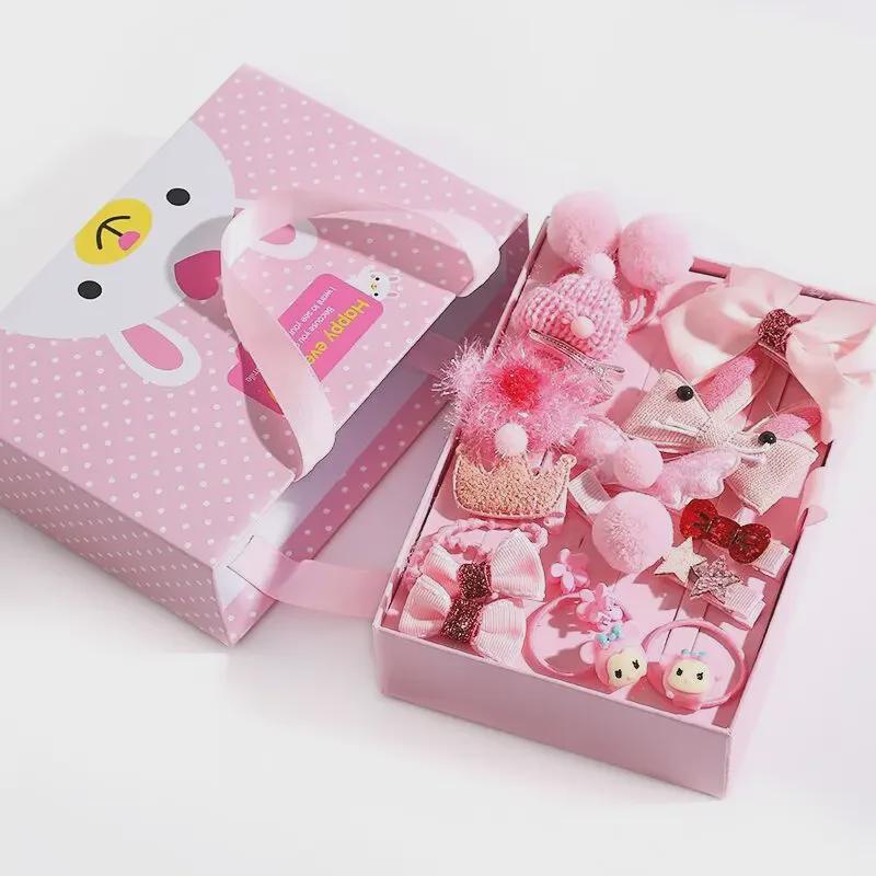 Set de accesorii de păr pentru bebeluși prințesă coreeană: Agrafe și inele de păr pentru fete, format din 18 piese.