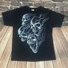 Vintage Y2K Flaming Skulls Horror Grunge Large Black Short Sleeve T-Shirt