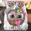 Owl Cartoon Quilt Cover Set with Pillowcase,Microfiber 2Pcs Duvet Cover with Zipper for Kids Teens Adult Girls Bedroom Single