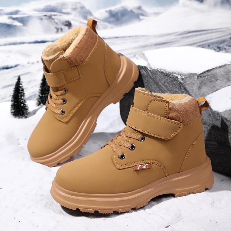 New style cotton shoes for boys, featuring added fleece lining for extra warmth, waterproof design, and a non-slip sole, suitable for children and
