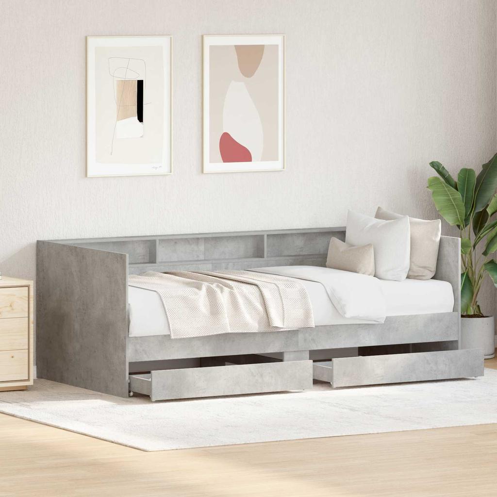 Daybed with Drawers Gray 90 x 200 cm Particleboard