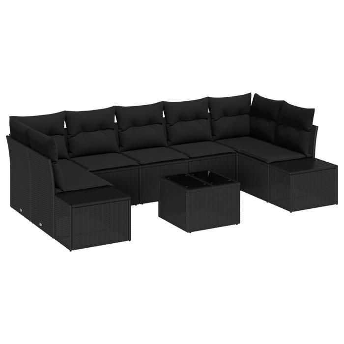 VidaXL Ensemble de canapé de jardin de 8 pièces avec coussins en poly rattan noir 3355652