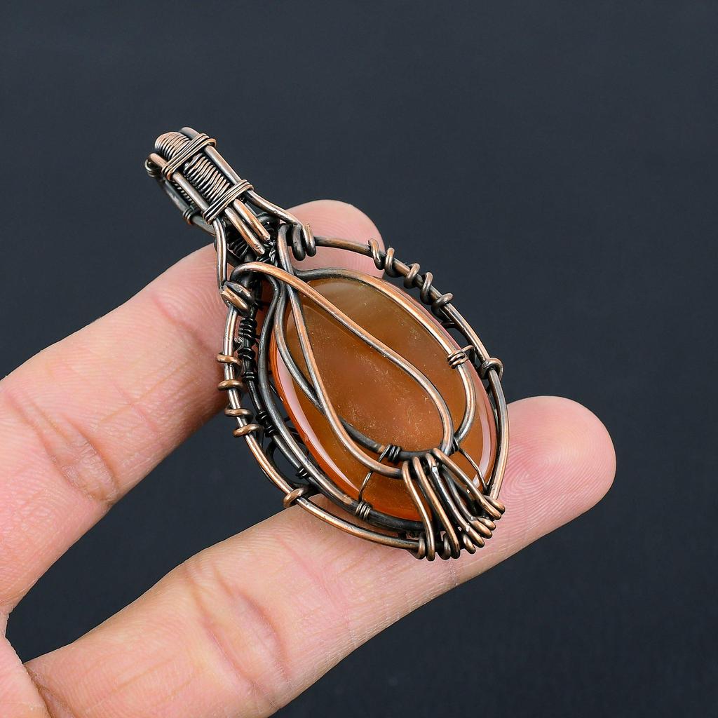 Beautiful Tree Of Life Red Carnelian Gemstone Handmade Pure Copper Wire Wrapped Pendant Jewelry