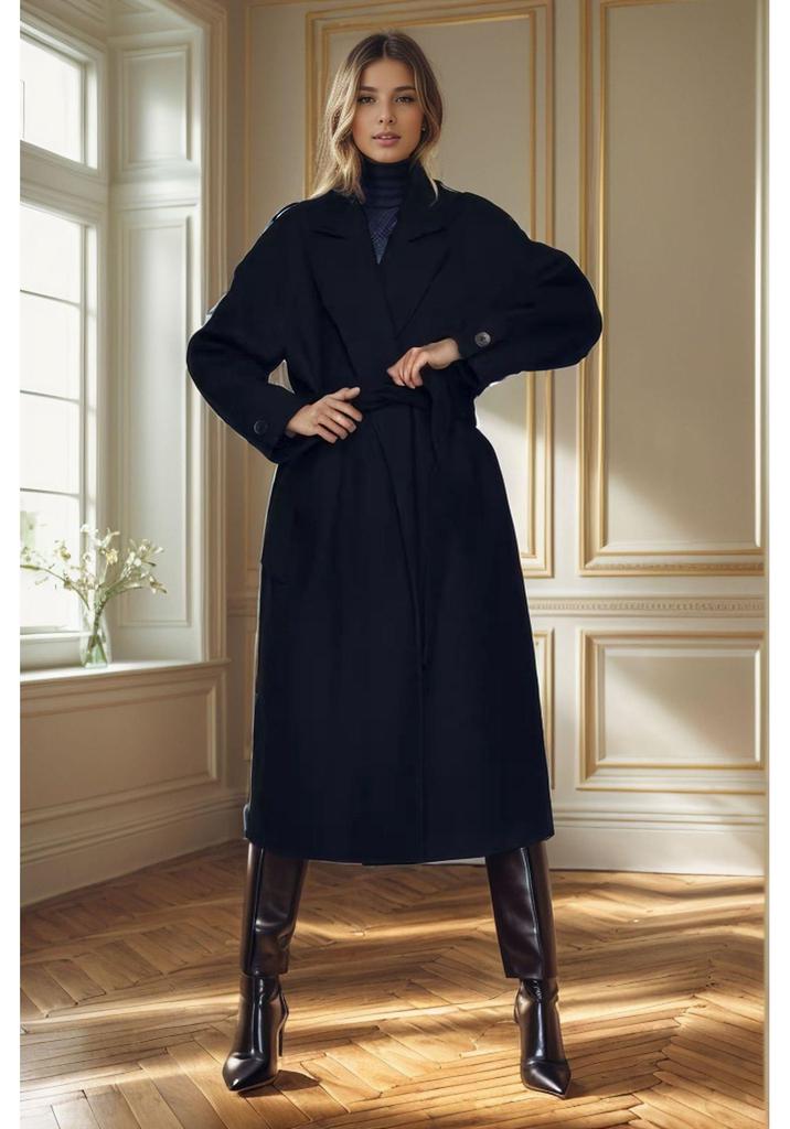 European Style Women's Long Woolen Coat - Autumn/Winter Over-the-Knee Slim Fit Lapel Jacket