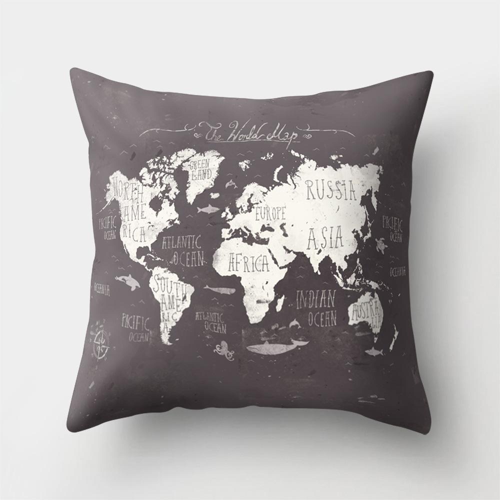 World Map Cartoon Decorative Cushion Set Decorative Pillowcase Sofa Room Bed Cushion Cover Home Decor