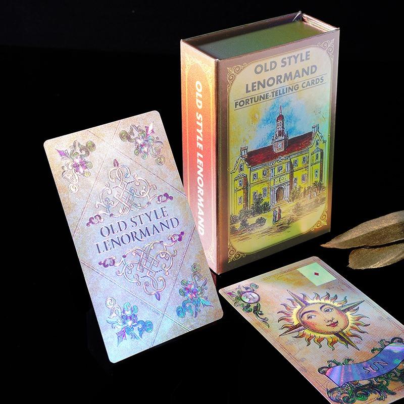 12*7cm Old Style Lenormand Oracle Cards 38 Pcs Gold Foil Waterproof PET Cards for Divination & Fortune Telling With Paper Manual