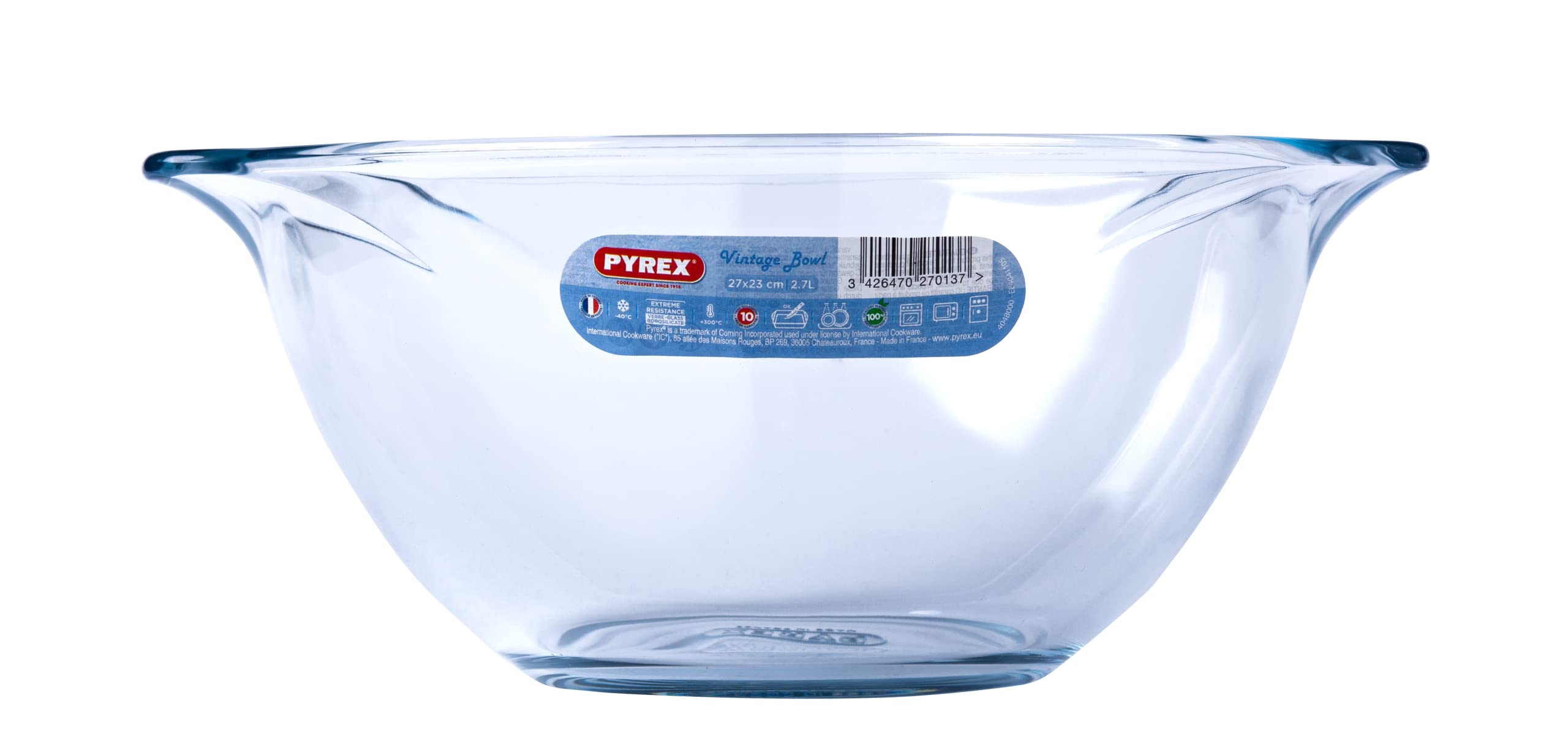 

Pyrex Heat-Resistant Glass Container with Handle, Oven and Microwave Safe, 2.7L Round Salad Bowl