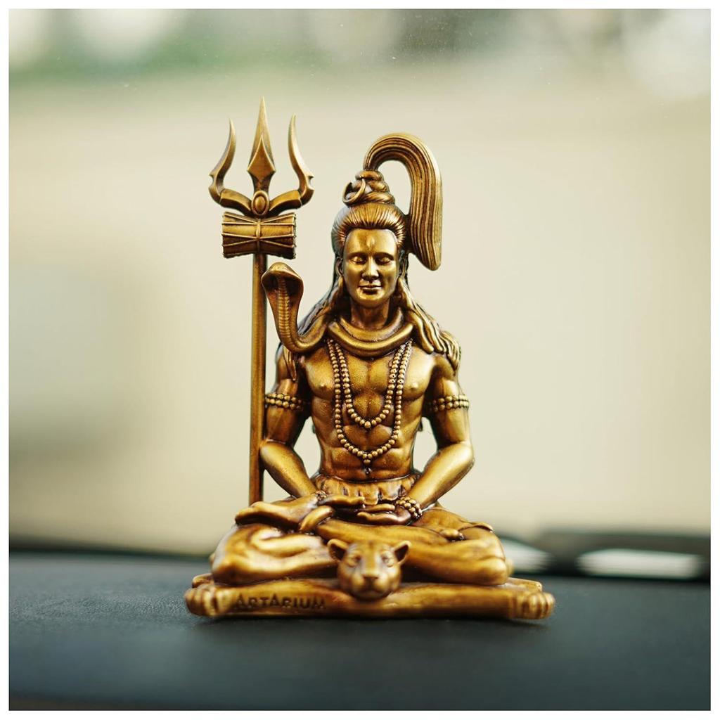 4 Inch Meditating Shiva Idol for Car Dashboard and Home Decor, Lord Shiv Murti Mahadev Sitting Statue Showpiece for Puja Room, Mandir,
