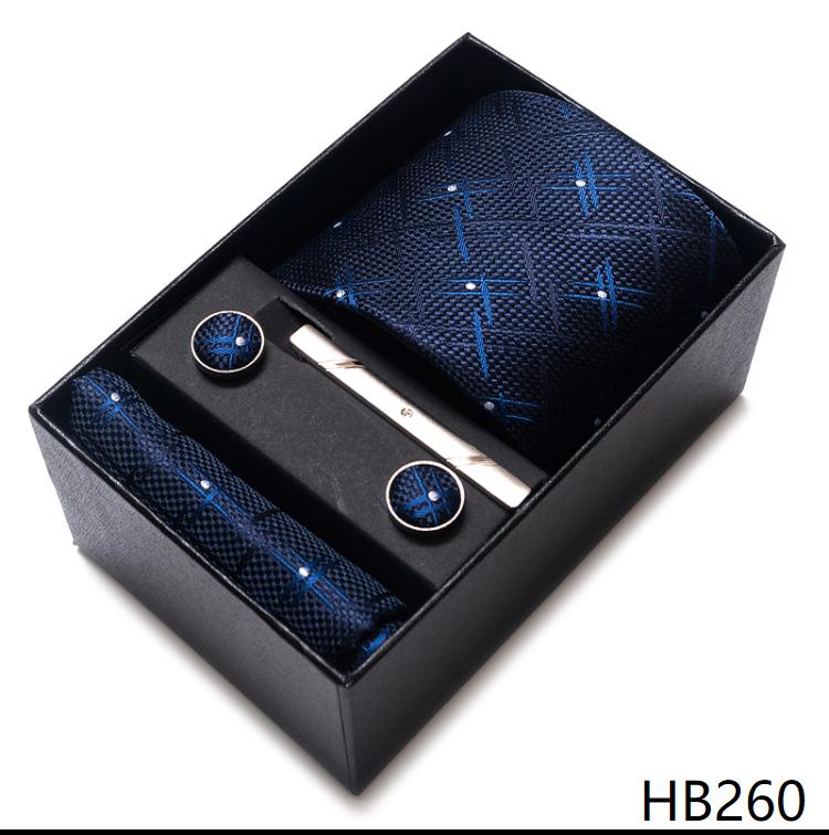 Tie Handkerchief Cufflink Set For Men Necktie Holiday Gift Box Blue Gold Suit Accessories Slim Wedding Gravatas