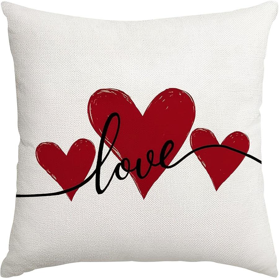 

1pc Country-Rustic Linen Throw Pillow Cover, Woven Decorative Cushion Case with Watercolor Hearts Love Design, Machine Washable 18*18 Inches