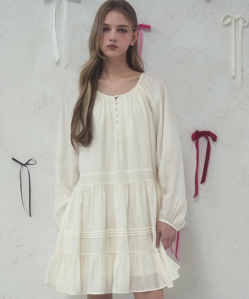 Viva Sers Fleur Pintuck Dress Ivory