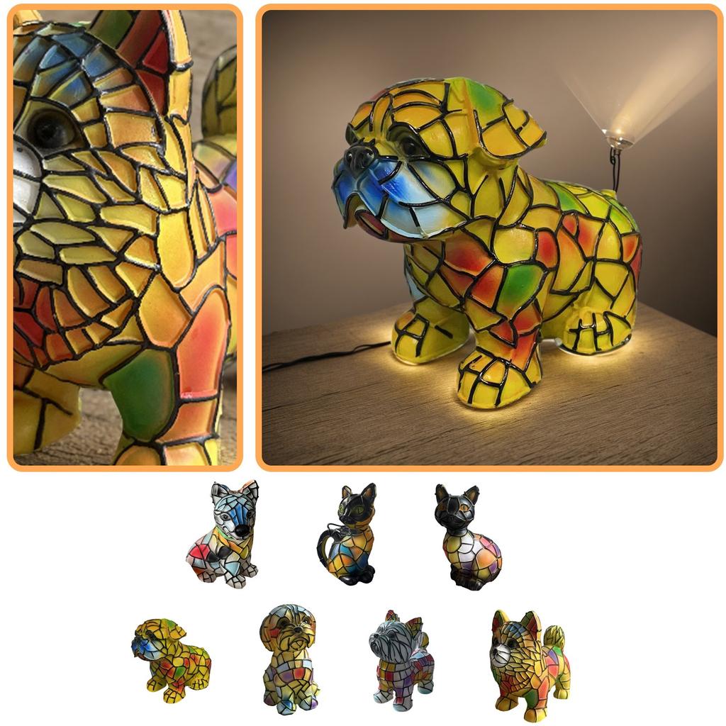 Dog Series Art Night Light, French Lamp, Corgi Lamp, Stained Resin Tabletop Night Light, LED Cute Pet Table, Vintage Animal Home Decor