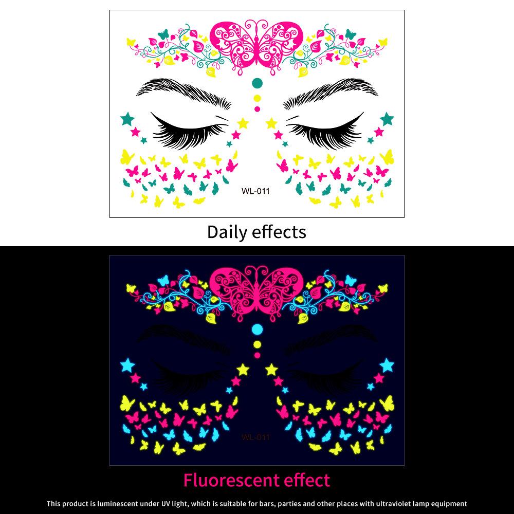 16 Fluorescent Face Stickers Nightclub Masquerade Neon Fluorescent Face Stickers Waterproof Music Festival Glow Tattoo Stickers