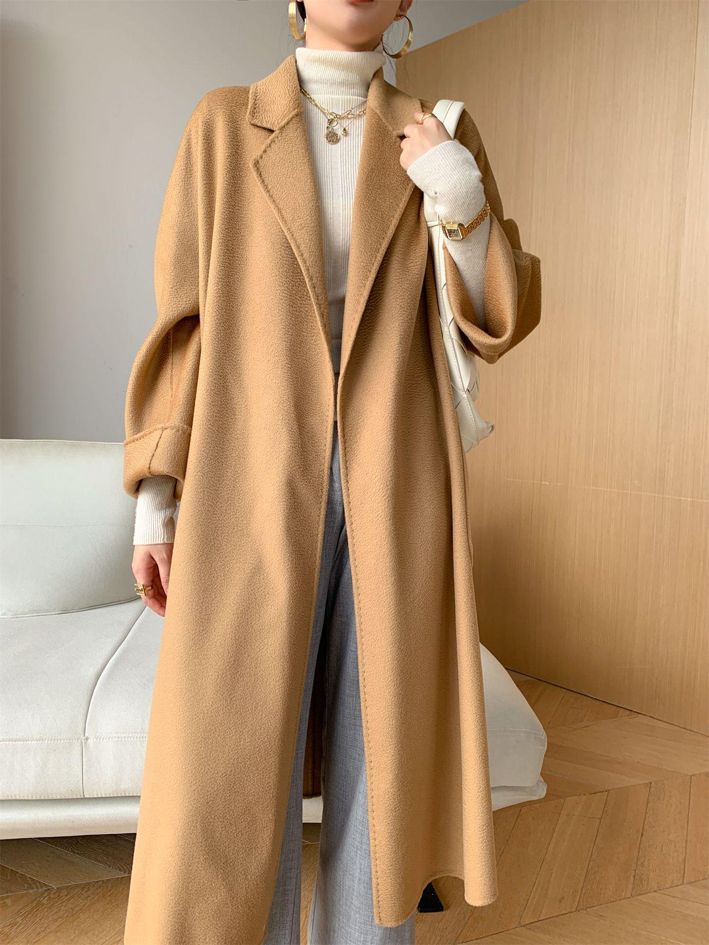 

Женское длинное пальто верблюжьего цвета с двойным лицом из 100% кашемира 2XL