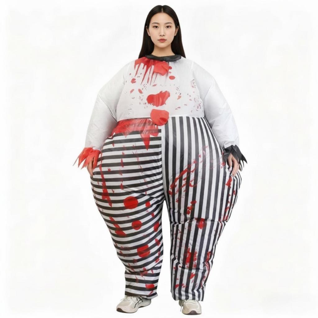 Inflatable Clown Costume Funny Suit with Blower Full-Body Jumpsuit for