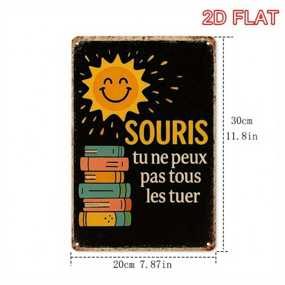 1pc Retro French Mouse Metal Sign, Humorous French Phrase Wall Decor, Rustic Iron Plate Hanging Ornament for Living Room Kitchen
