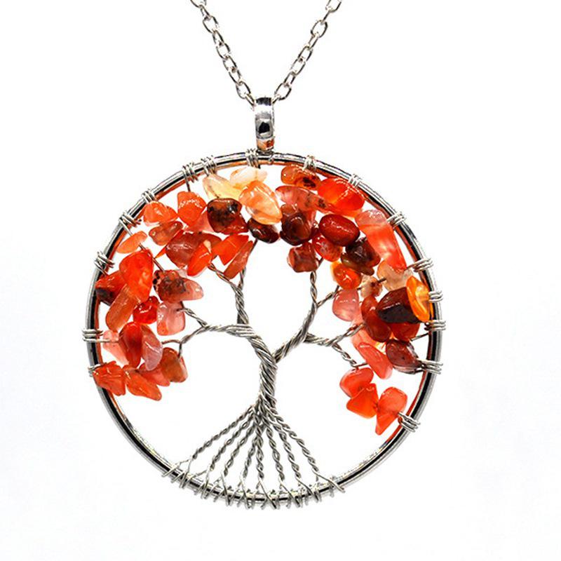 7-Color Crystal Tree of Life Pendant Necklace - Handmade Wire Wrapped Ornament N172